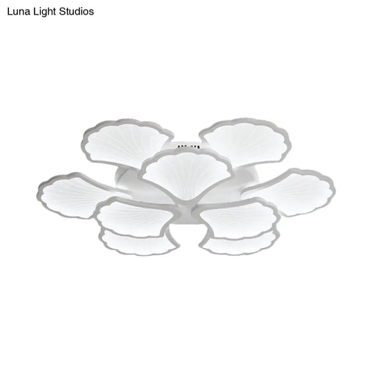 3/5/9-Light Led Flush Ceiling Light With Ginkgo Leaf Acrylic Shade - White Lighting Fixture In