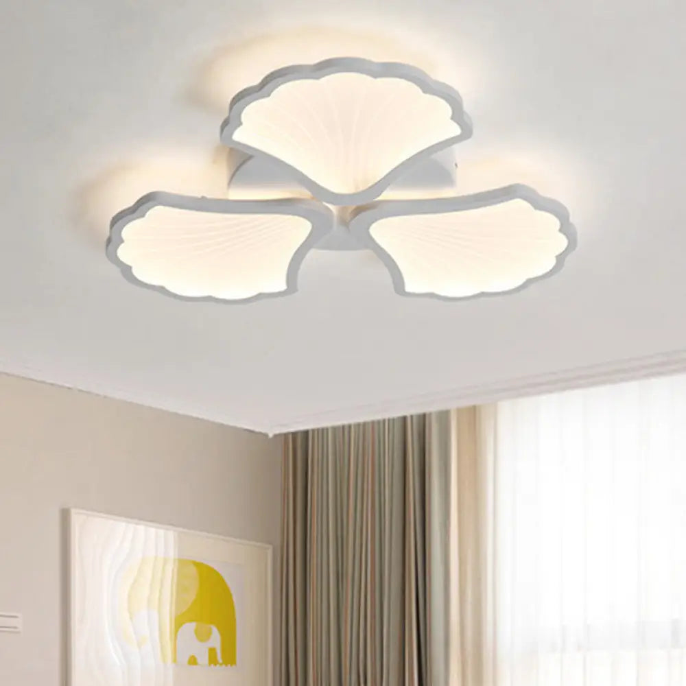 3/5/9 - Light Led Flush Ceiling Light With Ginkgo Leaf Acrylic Shade - White Lighting Fixture In