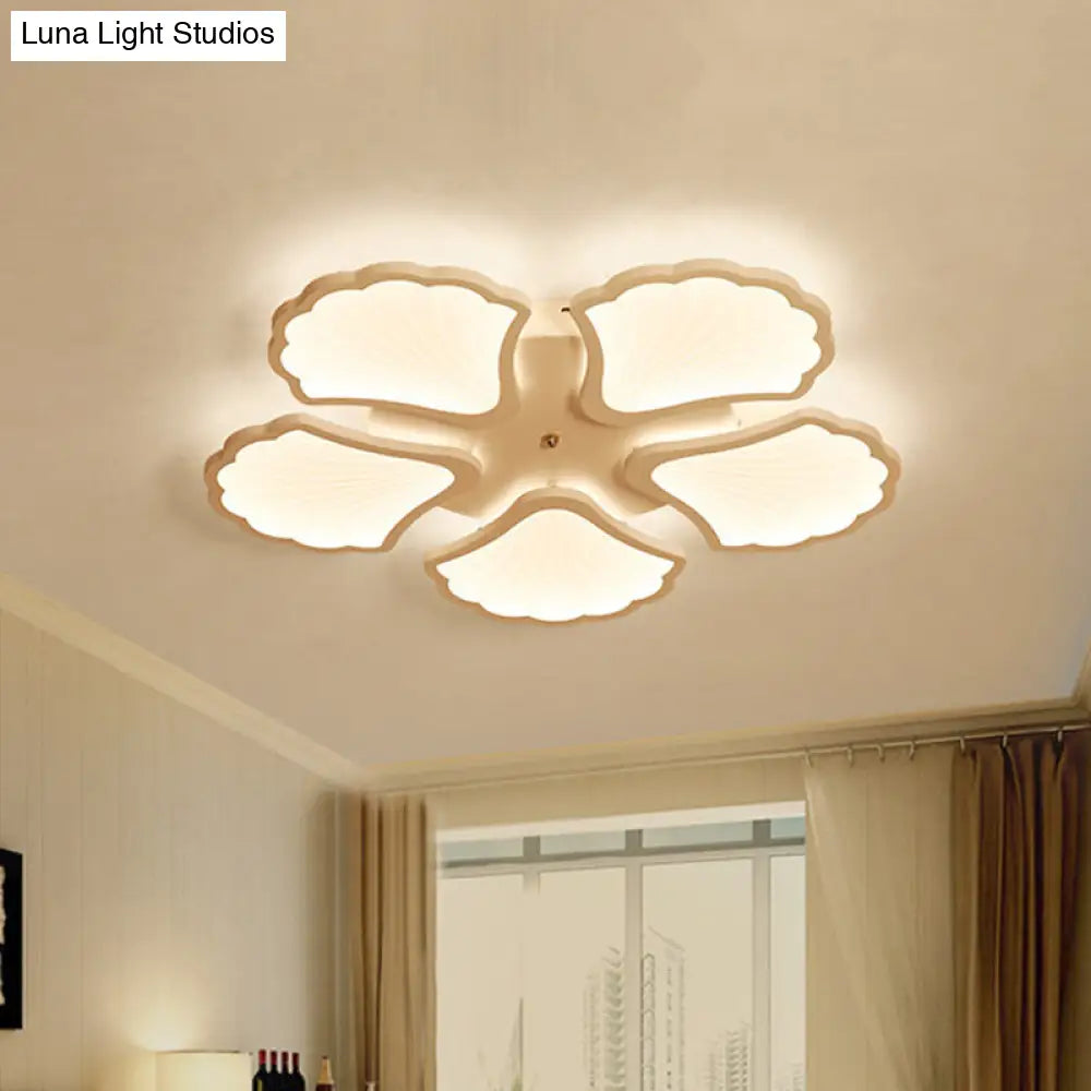 3/5/9-Light Led Flush Ceiling Light With Ginkgo Leaf Acrylic Shade - White Lighting Fixture In