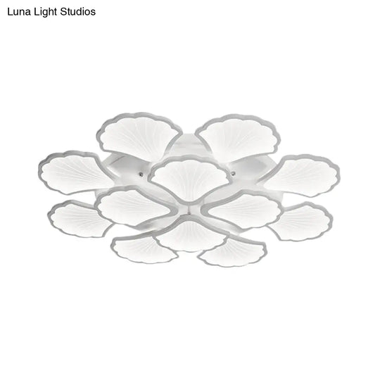3/5/9-Light Led Flush Ceiling Light With Ginkgo Leaf Acrylic Shade - White Lighting Fixture In