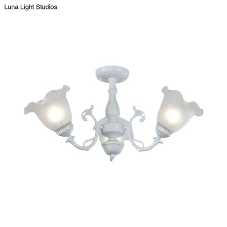 3/5 - Light Floral Semi - Flush Ceiling Light - Countryside White/Black Finish With Cream Glass