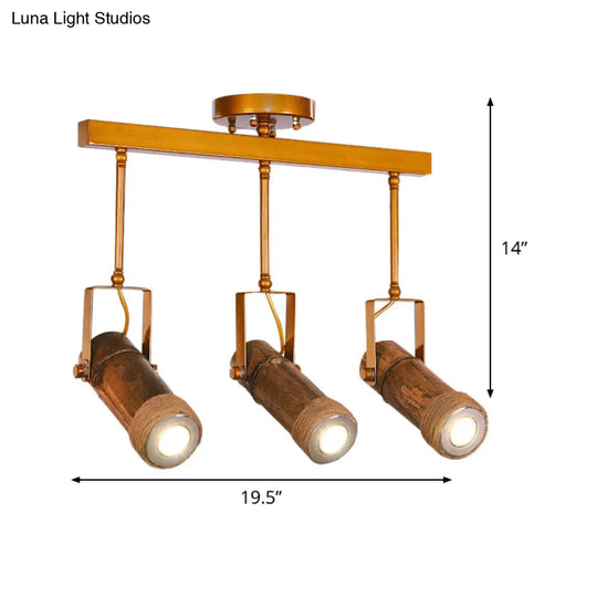3/6 Bulbs Bamboo Tube Island Pendant - Brown Iron Suspension Lighting With Hemp Rope