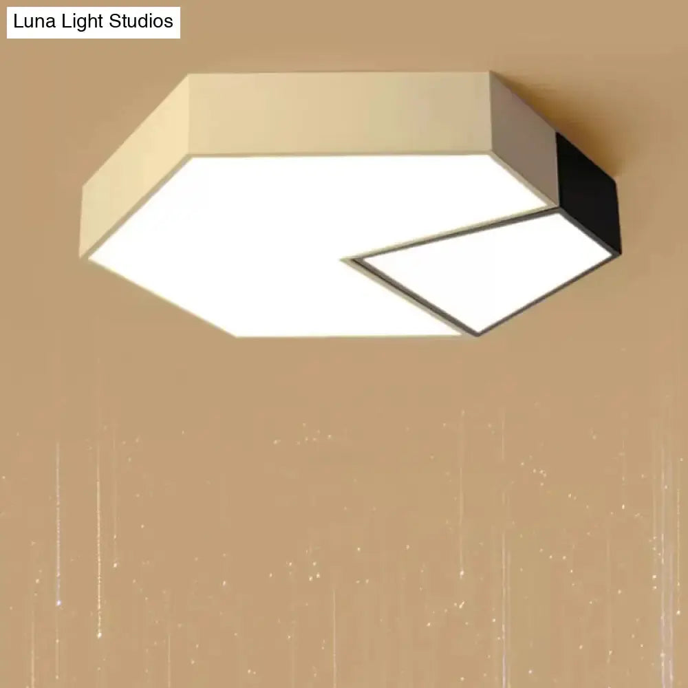 Hexagonal Led Ceiling Fixture - Modern Black And White Color-Block Design 15’/19’ Sizes Flush