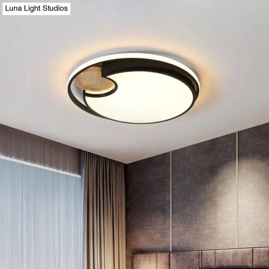 Modern Black Led Ceiling Light With Wood Cut Design – White/3 Color Options