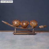 3-Head Asia Brown Desk Lamp With Laser-Cut Wood Shade - Perfect Task Lighting For Living Room