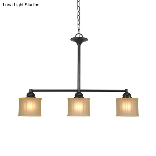3-Head Glass Pendant Light With Linear Hanging Lamp - Traditional Style Cylinder Shade Black Color
