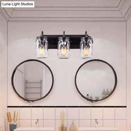 3-Head Metal Bathroom Vanity Sconces - Canning Jar Design Wall Light Fixtures
