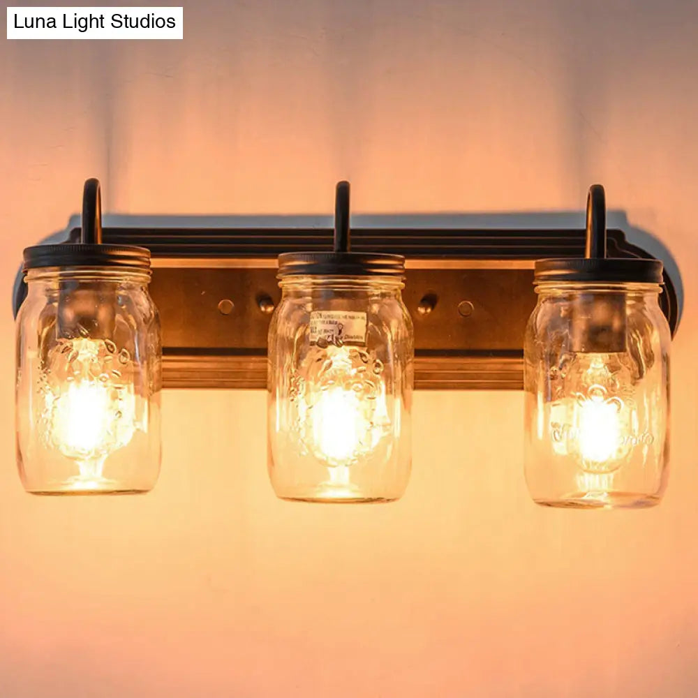 3-Head Metal Bathroom Vanity Sconces - Canning Jar Design Wall Light Fixtures