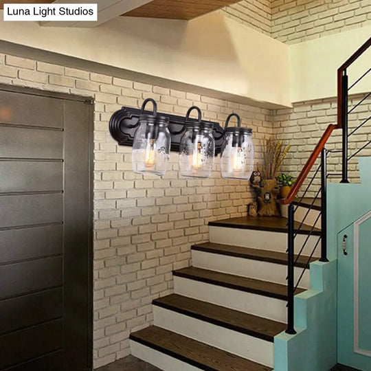 3-Head Metal Bathroom Vanity Sconces - Canning Jar Design Wall Light Fixtures