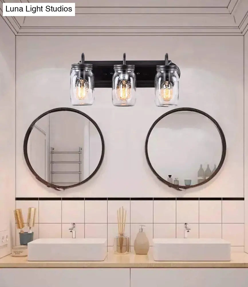 3-Head Metal Bathroom Vanity Sconces - Canning Jar Design Wall Light Fixtures