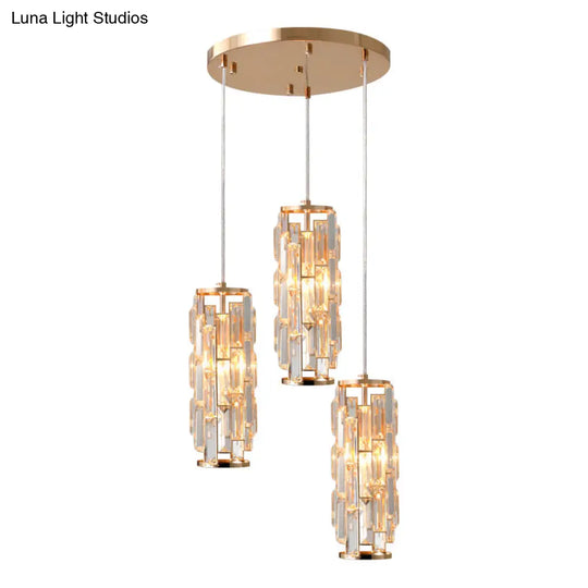 3-Head Pendant Lamp With Crystal Shade - Modern Bedroom Hanging Light In Gold