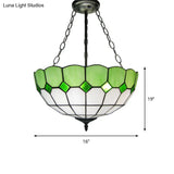 3-Head Tiffany Art Glass Inverted Dome Ceiling Chandelier