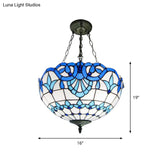 3-Head Tiffany Art Glass Inverted Dome Ceiling Chandelier