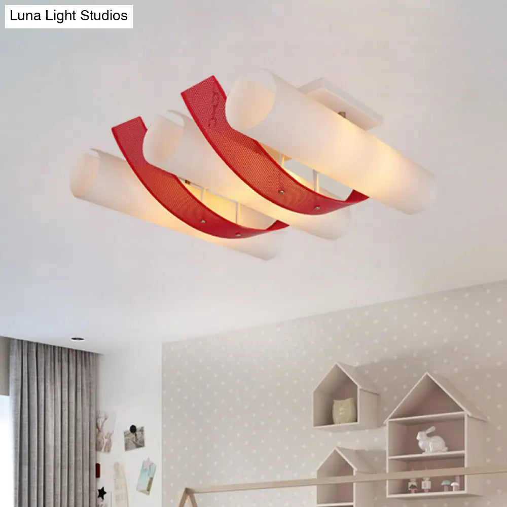 3-Head Ultra Thin Flush Mount Ceiling Light In Red And White Acrylic Simplicity Design Red-White