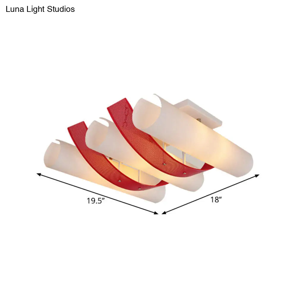 3-Head Ultra Thin Flush Mount Ceiling Light In Red And White Acrylic Simplicity Design