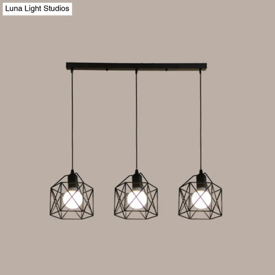 3-Light Birdcage Multi Pendant Industrial Metal Ceiling Lights For Restaurants Black / Linear