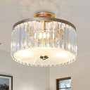 3-Light Crystal Drum Flush Mount Ceiling Lamp In Chic Gold/Silver/Black For Dining Room Silver