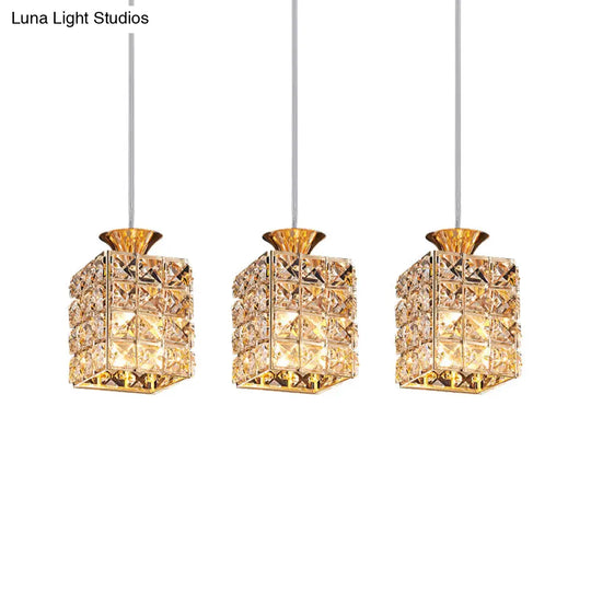 Crystal Island Pendant Light With 3-Lights And Cutout Linear Rectangle Shade