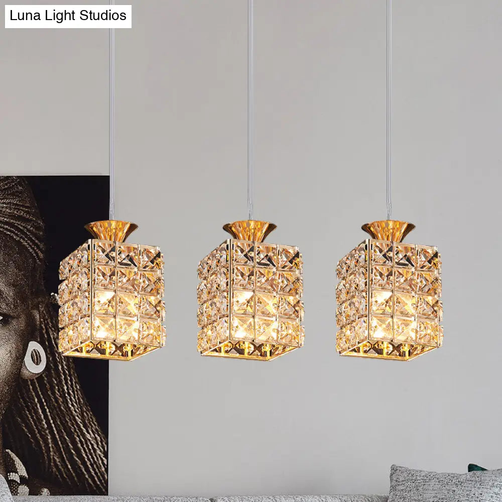 3-Light Crystal Island Pendant With Cutout Linear Design