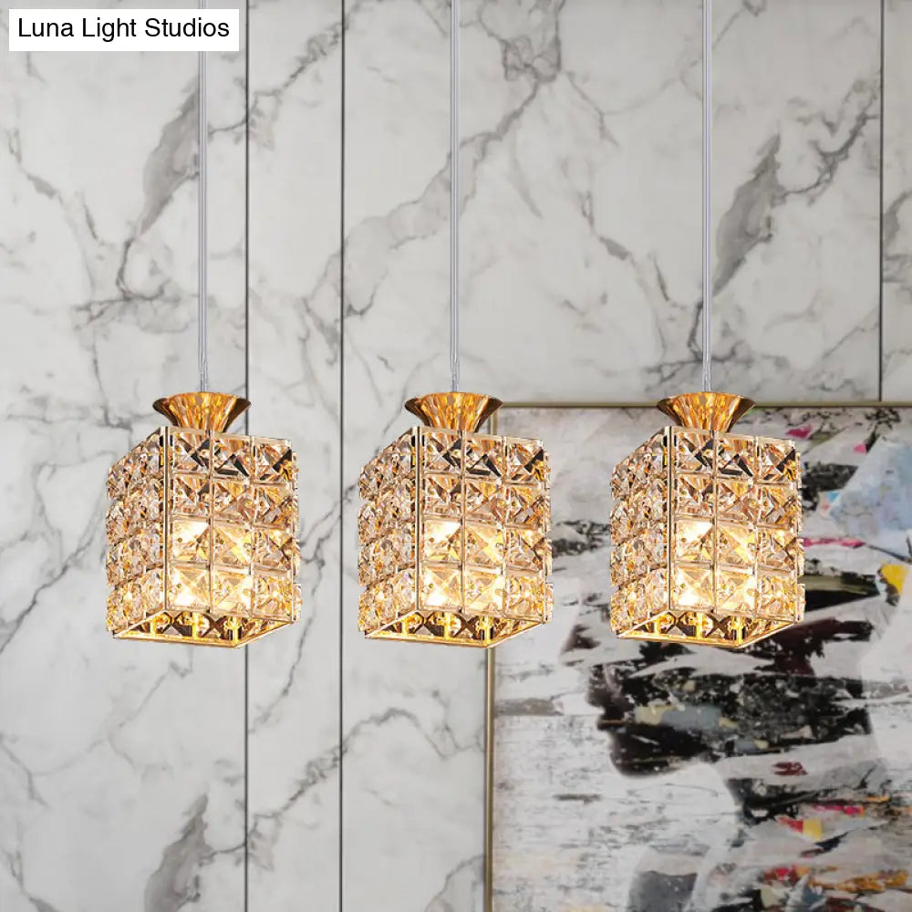 3-Light Crystal Island Pendant With Cutout Linear Design Gold
