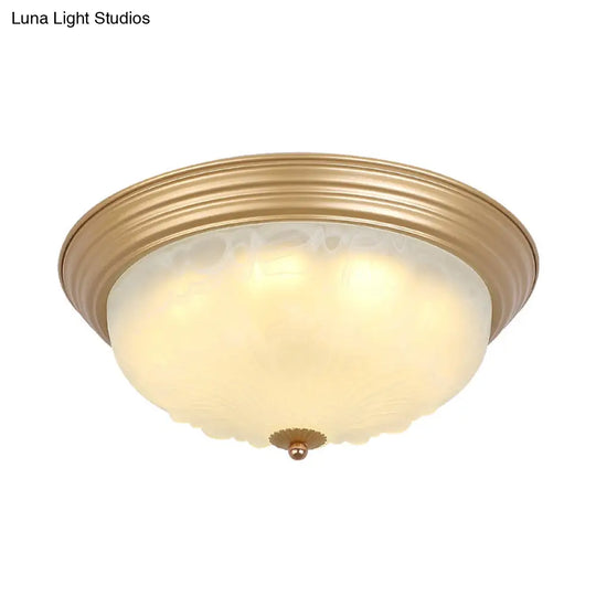 3 - Light Frosted Glass Flush Ceiling Light - Colonial Dome Style Ideal For Bedroom Flushmount