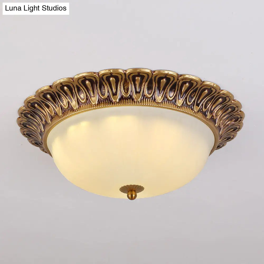 3-Light Frosted Glass Flush Ceiling Light - Colonial Dome Style Ideal For Bedroom Flushmount