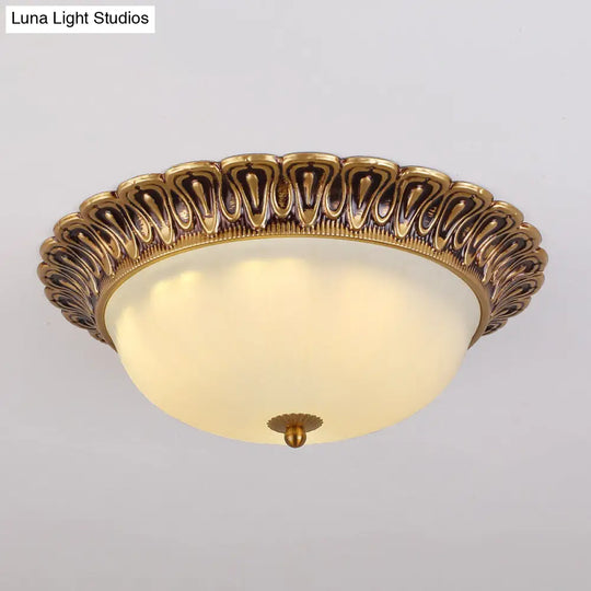 3-Light Frosted Glass Flush Ceiling Light - Colonial Dome Style Ideal For Bedroom Flushmount
