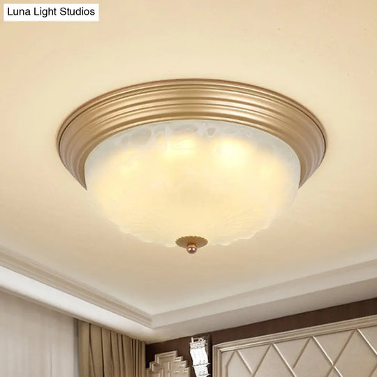 3 - Light Frosted Glass Flush Ceiling Light - Colonial Dome Style Ideal For Bedroom Flushmount