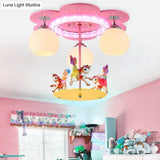 3 - Light Pink Carousel Flush Mount: Lovely Metal Ceiling Lamp For Child Bedroom