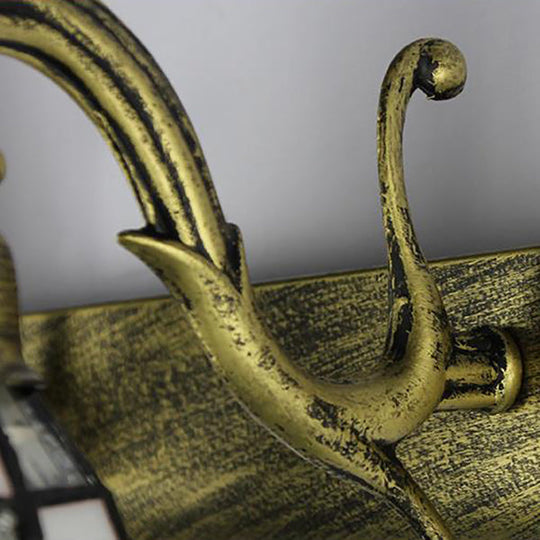 Vintage Stained Glass Dome Wall Sconce With Square/Blue Square Pattern 3 Lights Copper/Antique