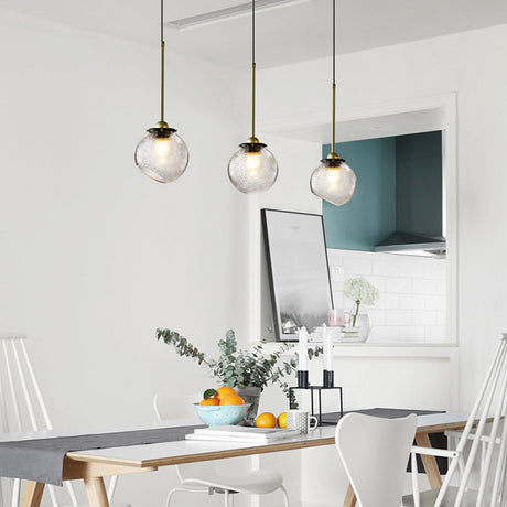 Modern Gold Sphere Hanging Light With Water Glass Shade - 1 Bulb Ceiling Lamp