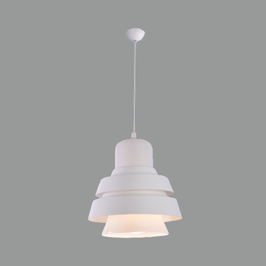 Modern White Pendant Light With Flared Metal Shade - Bedroom Lighting Fixture