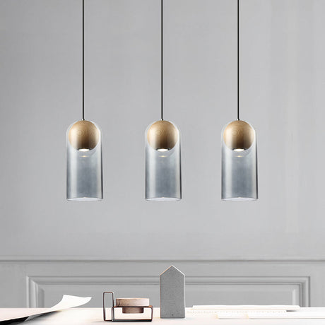 Contemporary Smoke Gray Glass Cylinder Hanging Ceiling Light With 1 Head