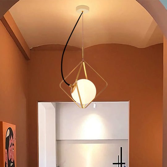 Modern Gold Globe Pendant Light With Milky Glass Shade 10/13 Wide / 10
