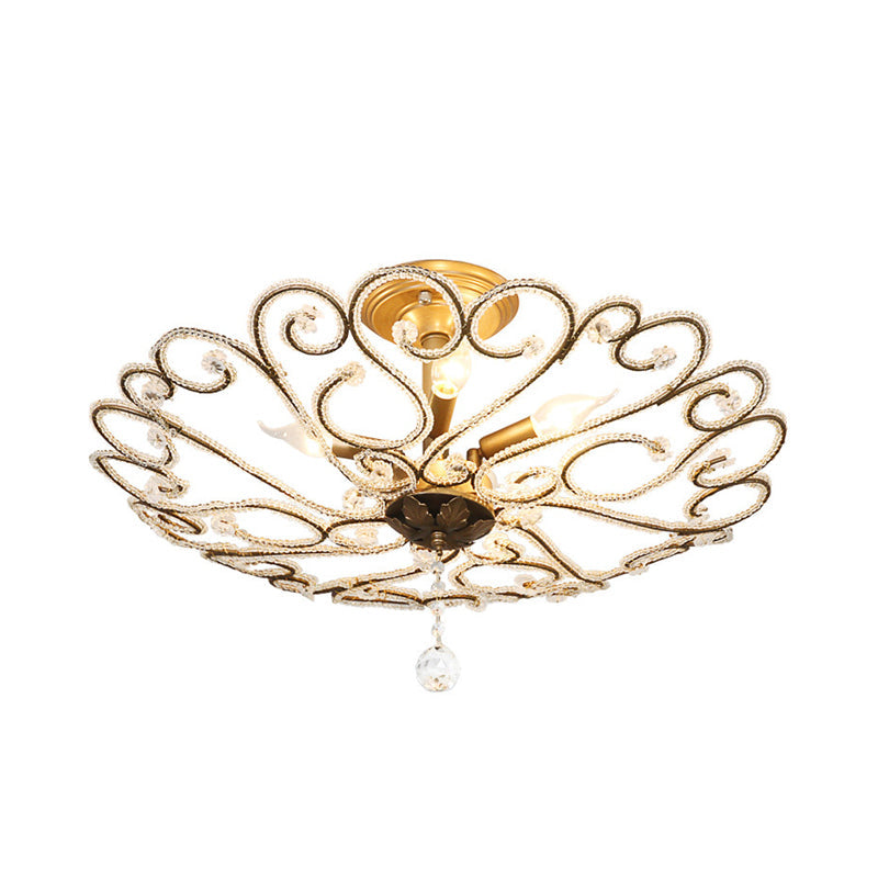 Modernist Gold Semi Mount Ceiling Light Fixture For Bedroom - 4/5 - Light Flush Design With Crystal