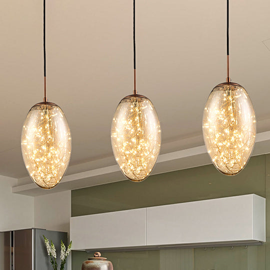 Contemporary Smoke Gray/Amber Glass Led Hanging Light For Living Room