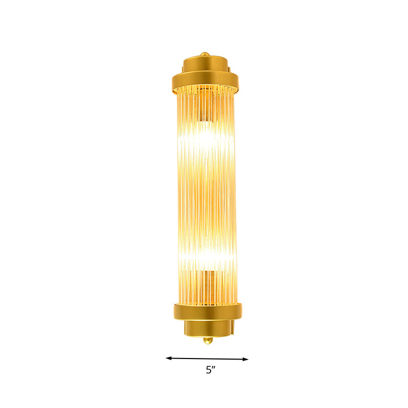 Vintage Gold Cylinder Wall Sconce With Clear Glass And Dual Led Lights For Bedroom