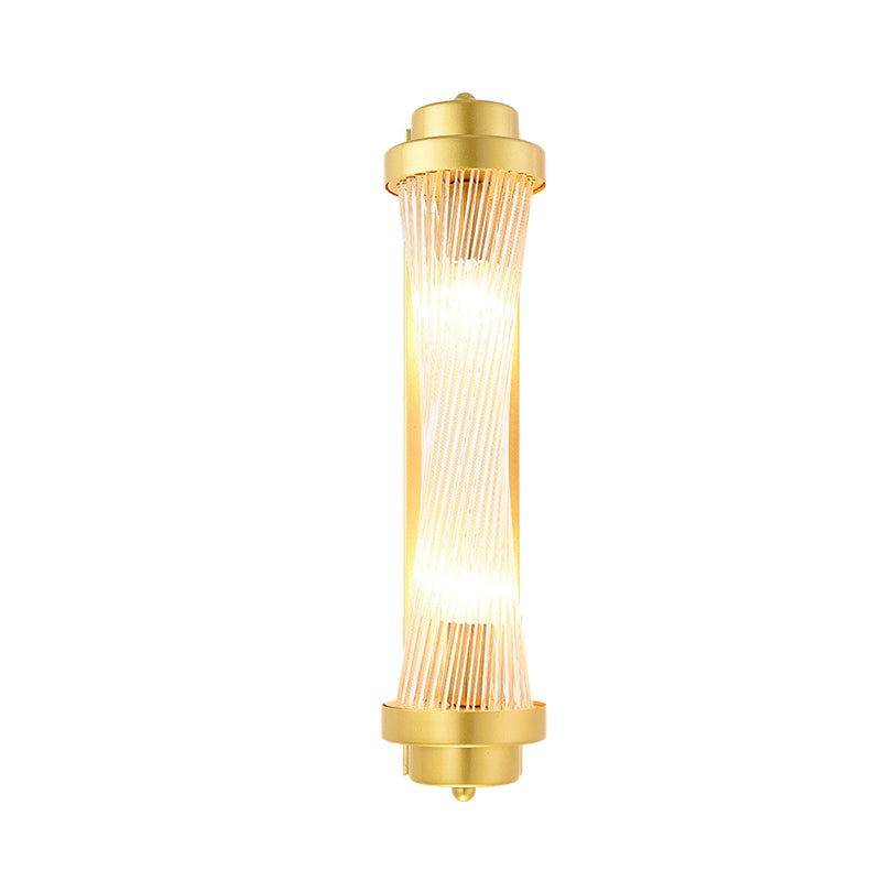 Vintage Gold Cylinder Wall Sconce With Clear Glass And Dual Led Lights For Bedroom