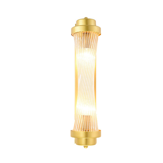 Vintage Gold Cylinder Wall Sconce With Clear Glass And Dual Led Lights For Bedroom