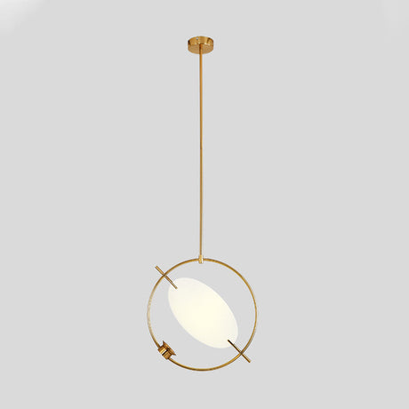 Minimalist Gold Metal Pendant Light Fixture For Bedroom - 1 Head Circle Hanging Lighting