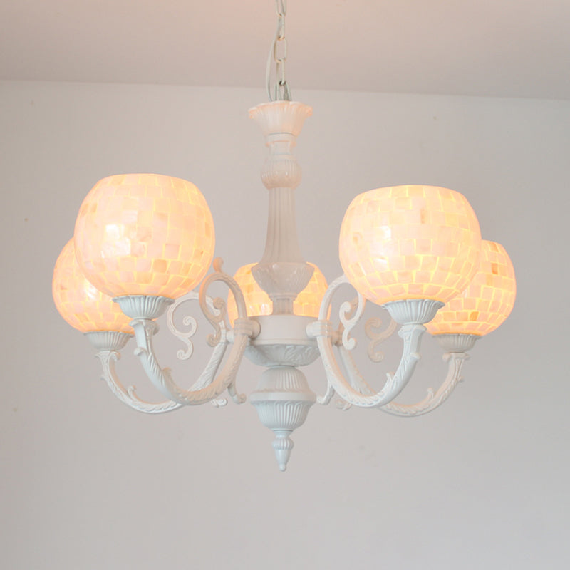 Shell White Tiffany Style Chandelier - Curved Arm Hanging Light With 3/5/8 Lights 5 /