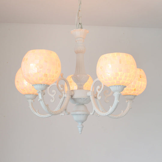 Shell White Tiffany Style Chandelier - Curved Arm Hanging Light With 3/5/8 Lights 5 /