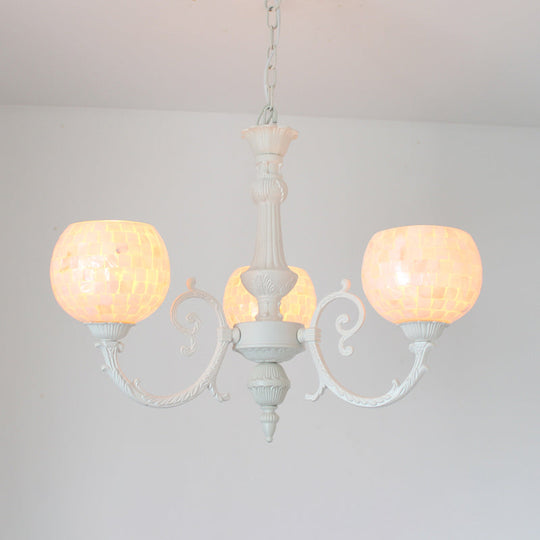 Shell White Tiffany Style Chandelier - Curved Arm Hanging Light With 3/5/8 Lights 3 /