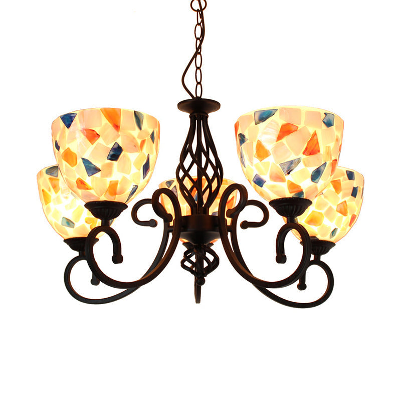 Mediterranean Dome Shell Chandelier Light - Beige Hanging Lamp Kit For Bedroom (5/6/8 Lights)