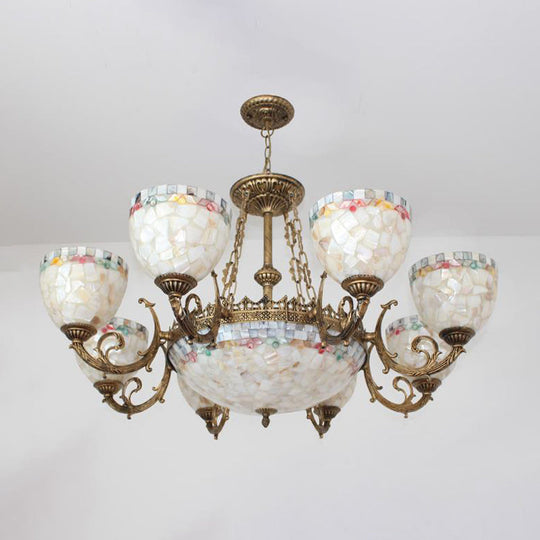 Tiffany-Style Shell Domed Ceiling Chandelier With Adjustable Beige Suspension - 5/9/11 Lights For