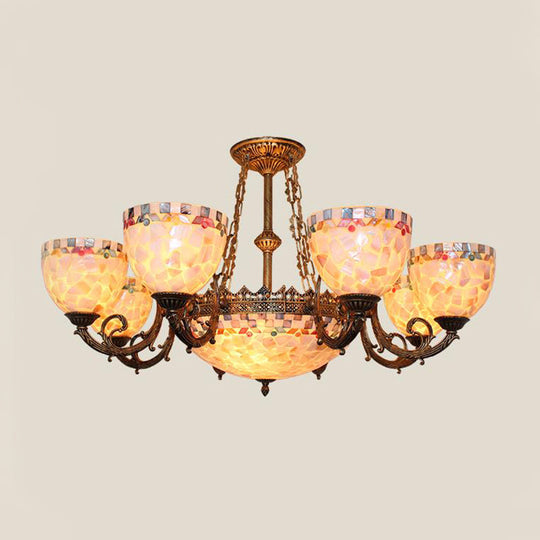 Tiffany-Style Shell Domed Ceiling Chandelier With Adjustable Beige Suspension - 5/9/11 Lights For