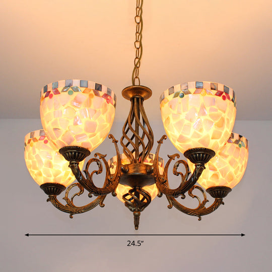 Tiffany-Style Shell Domed Ceiling Chandelier With Adjustable Beige Suspension - 5/9/11 Lights For