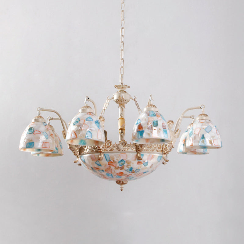 Baroque Style Shell Mosaic Chandelier With 5/9/11 White Lights - Perfect For Kitchen Pendant