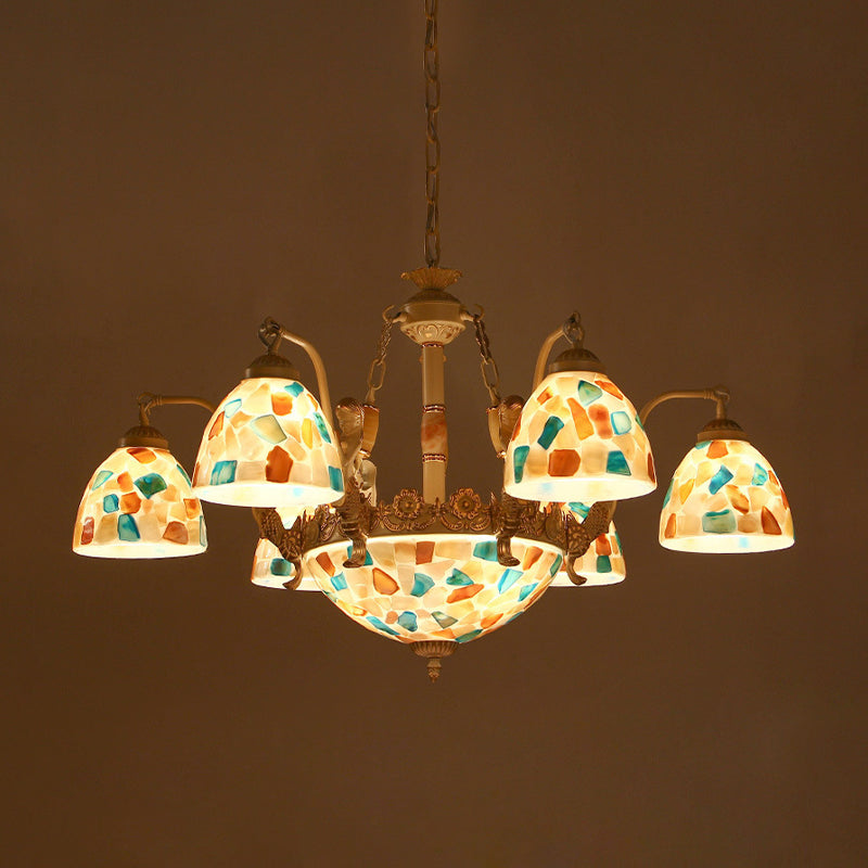 Baroque Style Shell Mosaic Chandelier With 5/9/11 White Lights - Perfect For Kitchen Pendant