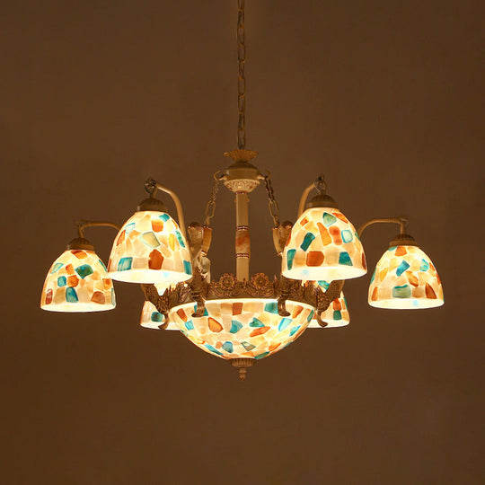 Baroque Style Shell Mosaic Chandelier With 5/9/11 White Lights - Perfect For Kitchen Pendant